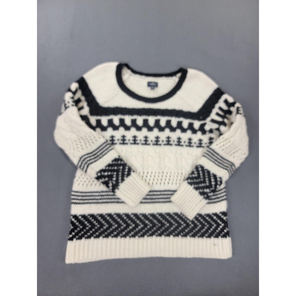 American Eagle Outfitters Sweater Womens Medium Black White‎ Fair Isle Crewneck